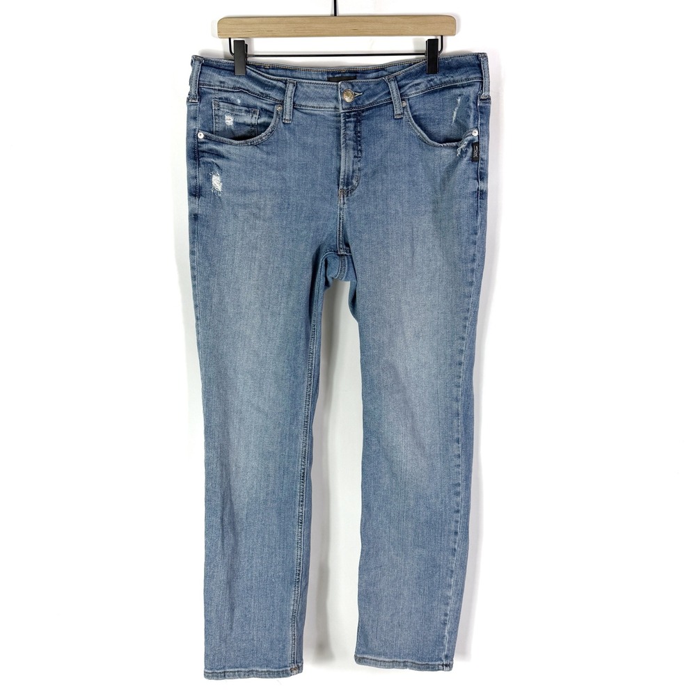 Silver Jeans Suki Straight Blue Distressed Mid Rise Women Sz 34